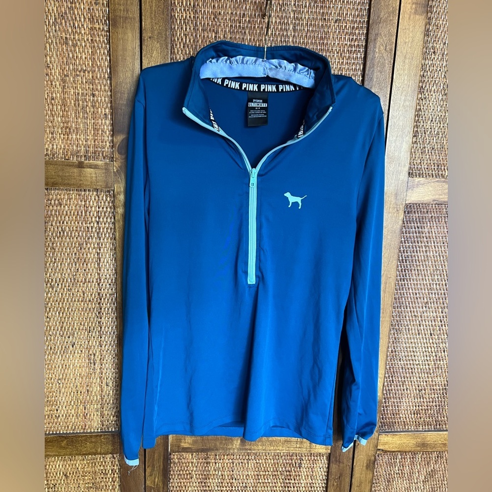 Pink Victoria's Secret Ultimate Athletic Two-Tone Teal Blue Zip Pullover Sz S